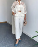 Floral Lace Embroidered Mesh Patchwork High Low Hem Baseball Coat Casual Side Slit Zip Up Bomber Jacket