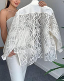Floral Lace Embroidered Mesh Patchwork High Low Hem Baseball Coat Casual Side Slit Zip Up Bomber Jacket