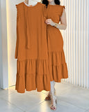 Round Neck Sleeveless Tied Detail Ruffles Mid Calf Dress