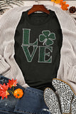 Black Rhinestone LOVE Clover Graphic St Patricks Pullover Sweatshirt