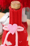 Racing Red Valentine Pattern Knitted Bow Knot Decor Wine Bottle Sleeve