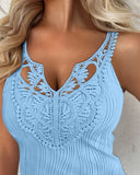 Contrast Lace V Neck Casual Slim Fit Textured Tank Top