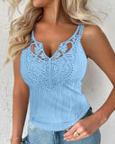 Contrast Lace V Neck Casual Slim Fit Textured Tank Top