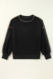 Black Contrast Rainbow Trim Drop Shoulder Pullover Sweatshirt