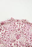 Pink Paisley Print Tiered 3/4 Sleeve Notched Neck Mini Dress