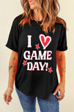 Black I Love GAME DAY Heart Printed Crewneck T Shirt