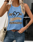 Leopard Print Heart Pattern Heart Sleeveless Tank Casual Loose Fit Top