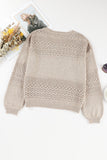 Brown Eyelet Pattern Detail V Neck Drop Shoulder Sweater