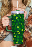 Dark Green St. Patricks Shamrock Print Handle Vacuum Cup 1200ml