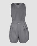 2 Pieces Summer Outfits V Neck Sleeveless Ruched Tank and Casual Pocket Design Shorts Set