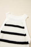 Black Stripe Knitted Drawstring Detail Sleeveless Dress