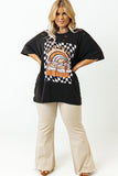 Black Checkerd DESERT DREAMS Printed Ripped Plus Size Tee