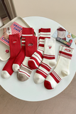 Racing Red Love Embroidered Ribbed Color Block Crew Socks