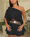 3 Pieces Off Shoulder Multi Ways Split Sleeve Casual Shorts Set (Without Belt)