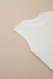 White Solid Color Eyelet Knit Crew Neck Sweater Vest