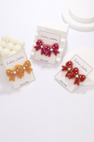 Rose Red Pearl Rice Bead Bow Knot Shape Stud Earrings