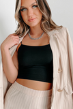 Black Spaghetti Strap Skinny Fit Cropped Tank Top