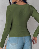 U Neck Long Sleeve Built In Bra Shirt Casual Seamless Slim Fit Top