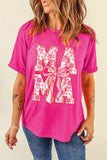 Rose Red Floral MAMA Lettering Bow Print T Shirt