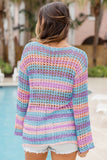 Purple Multi Stripe Open Knit Sweater Beach Cover Up