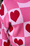 Pink Love Heart Checkered Valentine Crew Neck Sweater