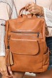 Brown Tassel Decor Retro PU Large Capacity Backpack