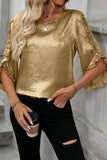 Gold Metallic Luster Frilled Half Sleeve Blouse