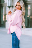 Pink Smocked Cuffed Striped Boyfriend Shirt with Pocket