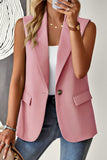 Pink Lapel Collar Suit Style Button Pocketed Vest