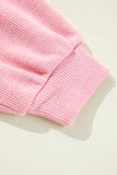 Pink Ribbed Knit Collared Henley Top with Chest Pocket