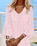 Polka Dot V Neck Bell Sleeve Mini Dress Casual Loose Fit Dress