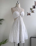 Floral Print Halter Tied Detail Elastic Shirred Back Mini Dress Casual A Line Dress