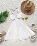 Floral Print Halter Tied Detail Elastic Shirred Back Mini Dress Casual A Line Dress