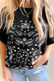 Black Paisley Print Crew Neck Loose Fit Tunic Tee