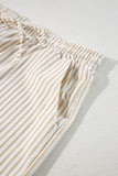 Khaki Stripe Plus Size Drawstring High Waist Wide Leg Pants