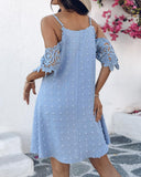 V Neck Cold Shoulder Sleeveless Lace Hem Straight Dress Vacation Dress