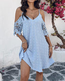 V Neck Cold Shoulder Sleeveless Lace Hem Straight Dress Vacation Dress