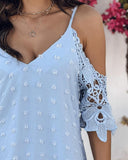 V Neck Cold Shoulder Sleeveless Lace Hem Straight Dress Vacation Dress