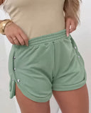 Side Metal Button Slit Active Shorts Casual Strechy Waist Sports Shorts