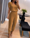 Puff Sleeve Top & High Waist Cuffed Pants Set