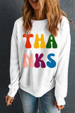 Beige THANKS Printed Crewneck Drop Shoulder Sweatshirt