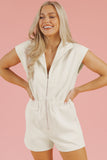 Jet Stream Textured Zipped Front V Neck Collared Casual Romper