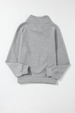 Gray Asymmetric Buttons Detail High Neck Textured Sweatshirt