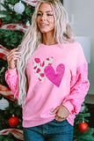 Pink Valentines Heart Graphic Sequin Patchwork Long Sleeve Top