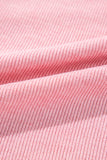Pink Ribbed Knit Collared Henley Top with Chest Pocket