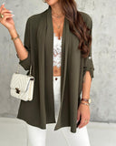 Roll Up Sleeve Casual Coat Open Front Lightweight Cardigan Top