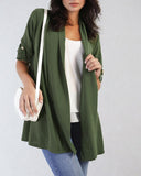 Roll Up Sleeve Casual Coat Open Front Lightweight Cardigan Top