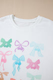 White Bowknot Pattern Drop Shoulder Loose Sweatshirt