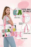 Pink BEACH Chenille Patched Large Clear PVC Shoulder Bag