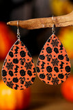 Orange Halloween Pumpkin Spider Web Bat Print Drop Earring